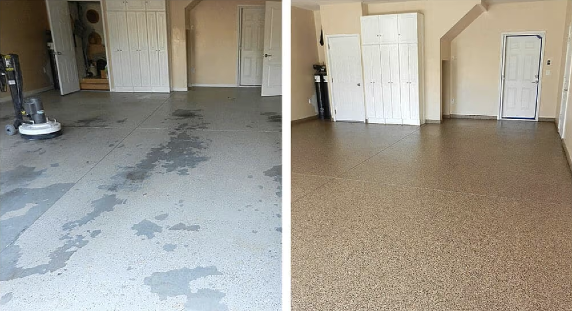 Before and after epoxy garage floor